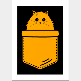 Cute Orange Pocket Cat In Pocket Posters and Art